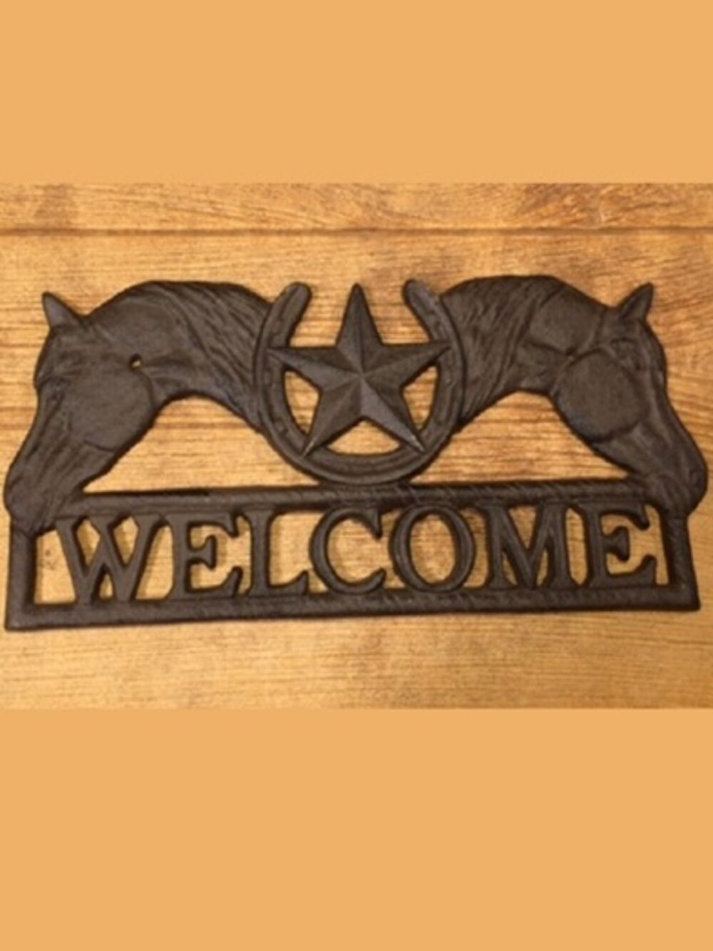 Cast Iron Two Horse Heads & Star Welcome Sign 13 1/4" wide by 6 5/8" tall 1001